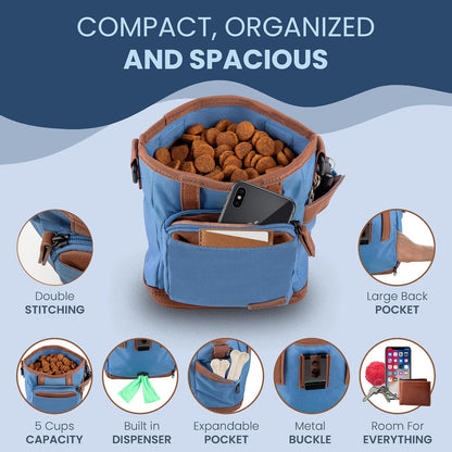 Dog Treat Pouch with Dog Clicker for Training - Hands-Free Dog Treat Bag with Magnetic Closure, Multi-Pocket Treat Pouches for Pet Training with Built-In Poop Bag Holder Pocket