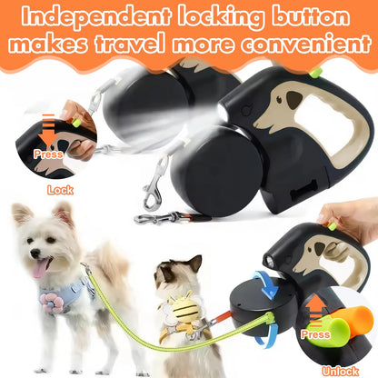 Retractable Dog Leash No Tangle , Double Dog Leash for Two Dogs with Flashlight