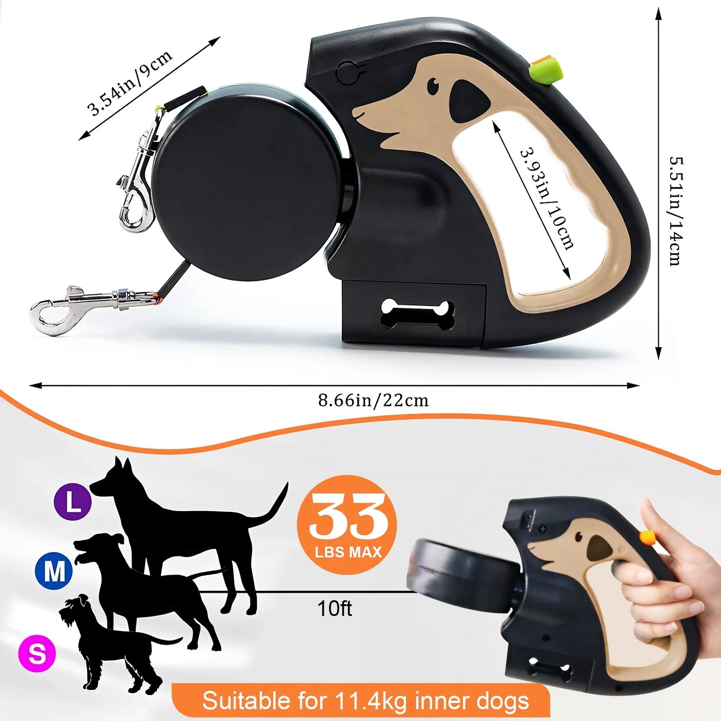 Retractable Dog Leash No Tangle , Double Dog Leash for Two Dogs with Flashlight